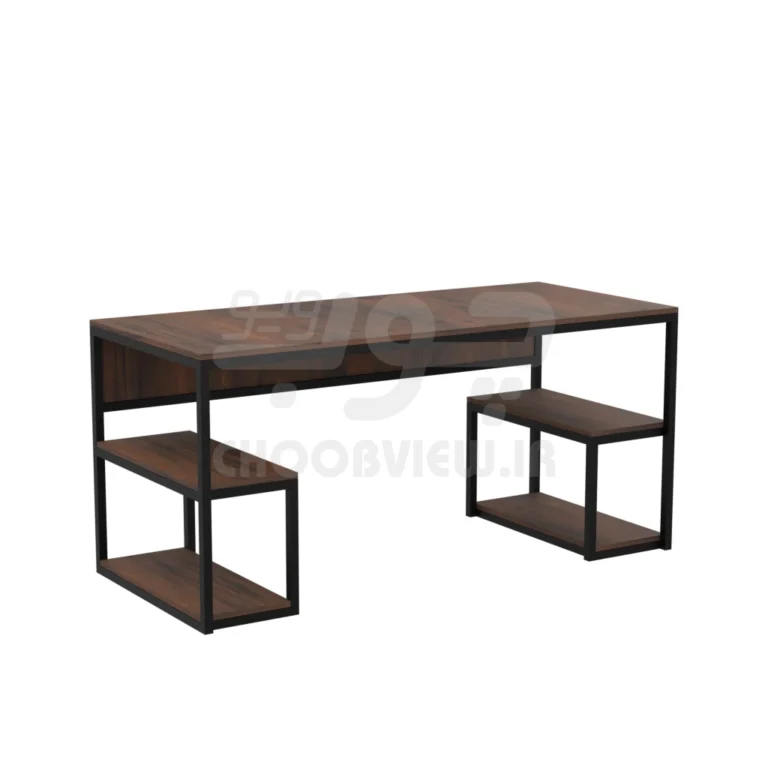 میز کار و تحریر ام‌دی‌اف با پایه فلزی و دو شلف