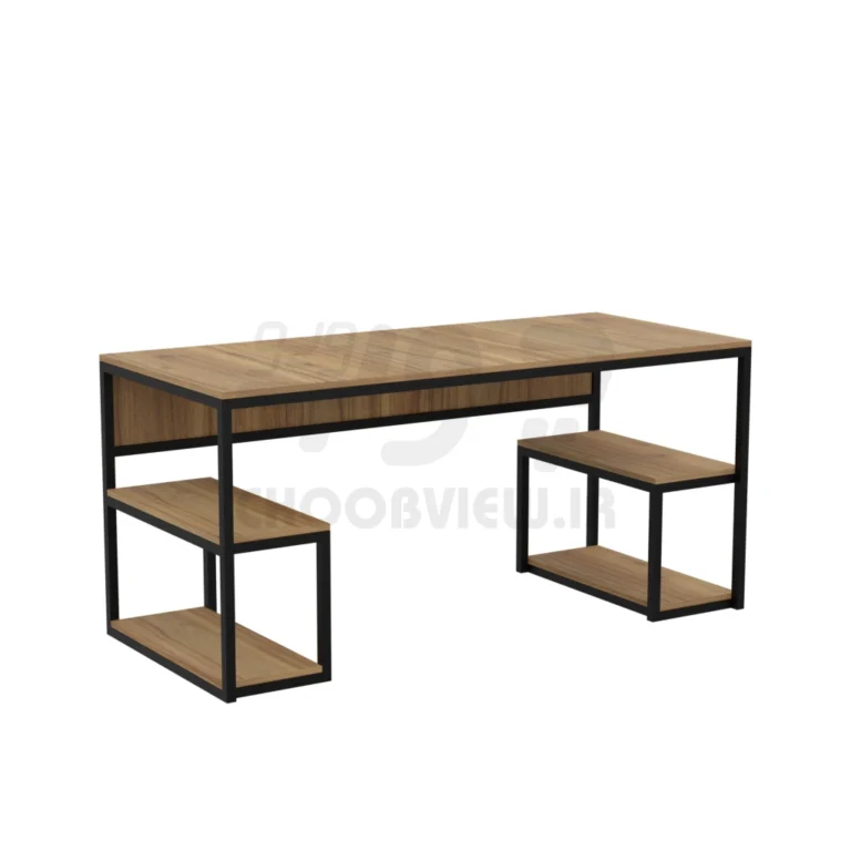 میز کار و تحریر ام‌دی‌اف با پایه فلزی و دو شلف سایز بزرگ