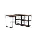 میز تحریر و کامپیوتر ال شکل مدرن با قفسه‌ جانبی | میز کار چوبی فلزی مستحکم مناسب دفتر و منزل