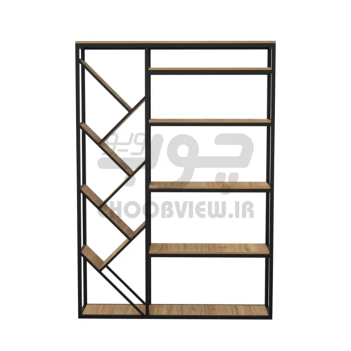 کتابخانه MDF پایه فلزی با شلف فانتزی و دکوری B003