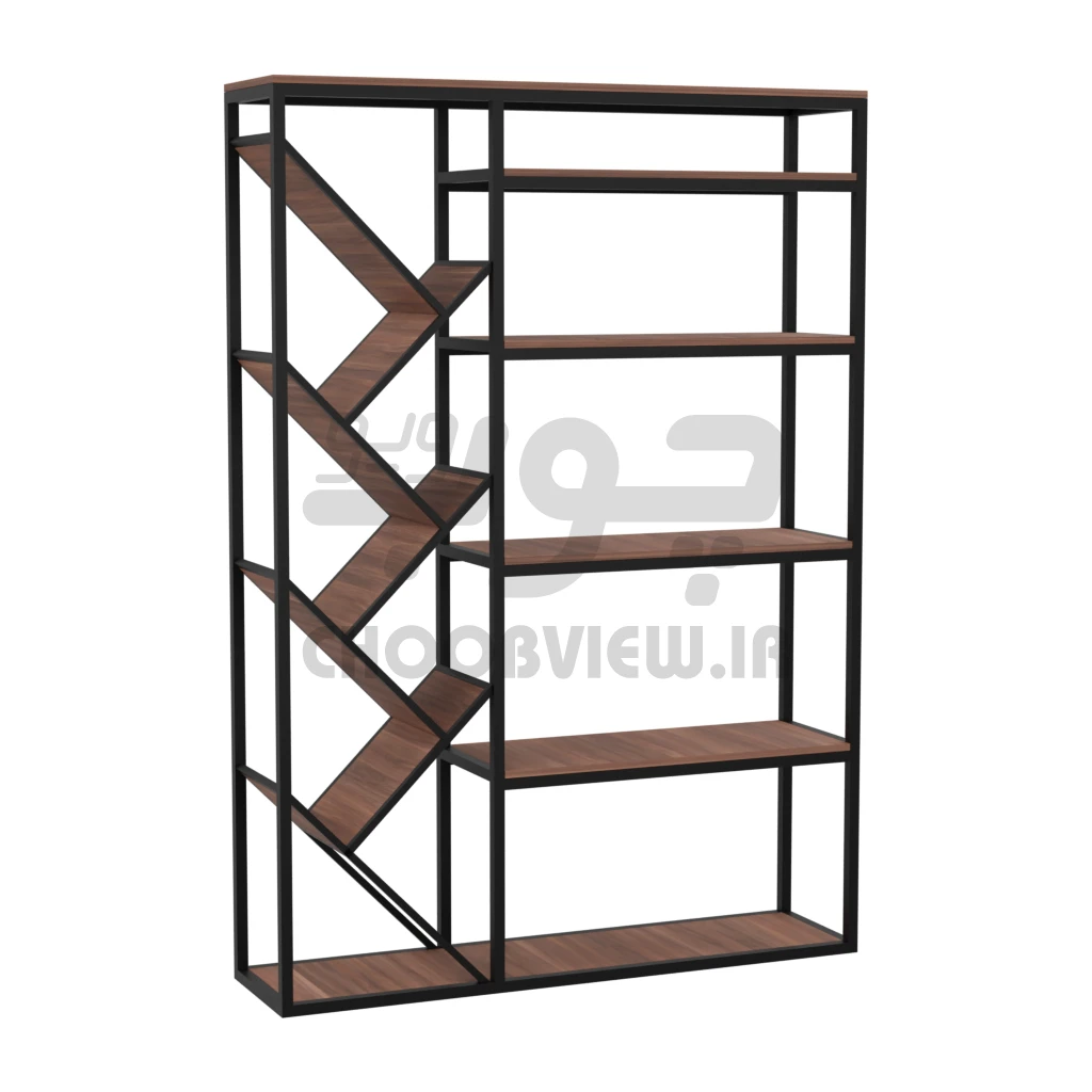 B003-2 کتابخانه MDF پایه فلزی با شلف فانتزی و دکوری B003 - تصویر 3