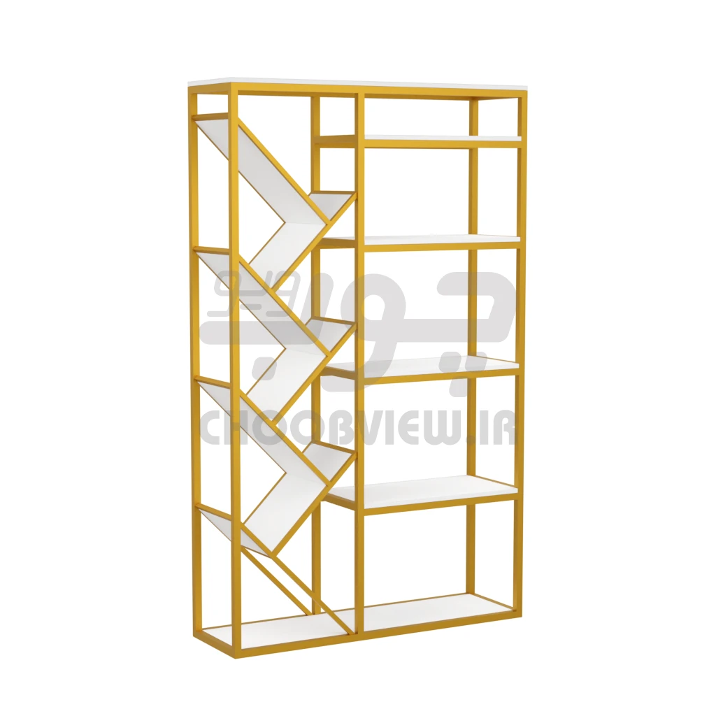 B003-4 کتابخانه MDF پایه فلزی با شلف فانتزی و دکوری B003 - تصویر 4